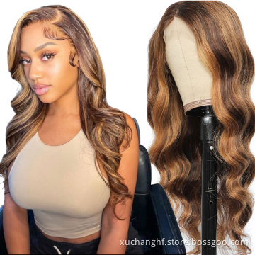 HD Lace Frontal Wig For Black Women,Blonde 613 Lace Front Wigs Vendor,Blonde P4/27 Deep Curly Wave Highlight Human Hair Wig